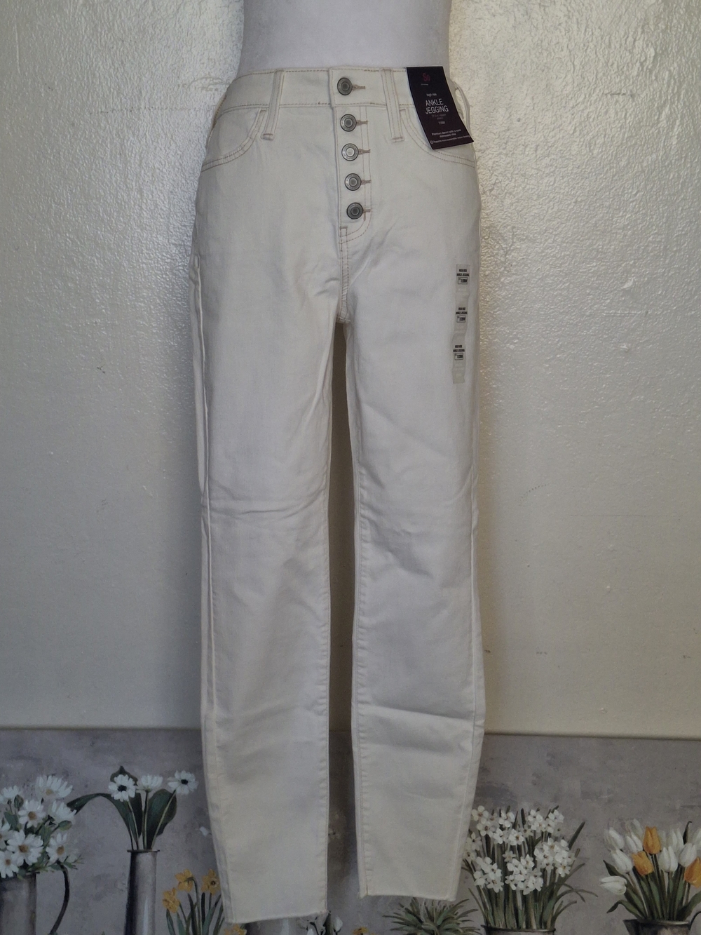 So High-Rise Button-Fly Cream Jeans